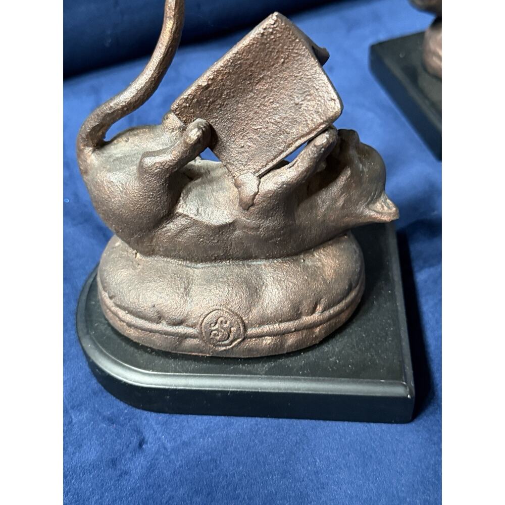 Vintage SPI Solid Brass CURIOUS CATS on Cushion Reading Books Bookends Set‎ - Picture 4 of 7